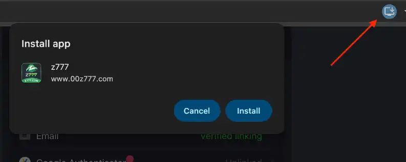 Z777 game download install prompt on Android